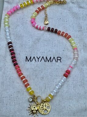 MAYAMAR Beaded Sun & Tree Charm Necklace NEW Multicolor